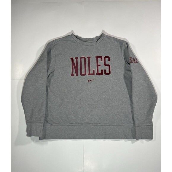 Nike FSU NOLES Felt Print Crewneck Florida State Seminoles Sweater Grey Size XXL - Picture 1 of 16
